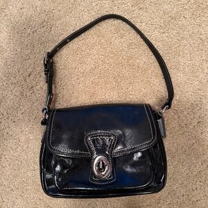 Coach Penny Turn Lock Black Patent Leather Mini Shoulder Bag